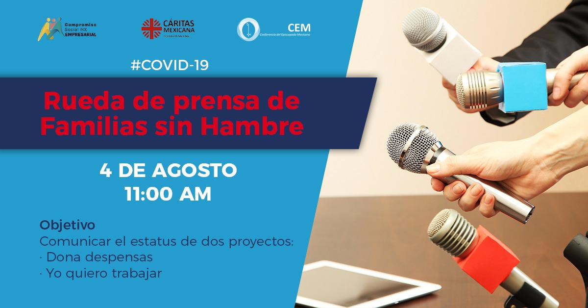 No te pierdas la rueda de prensa Familias sin Hambre, dónde se hablará de la iniciativa Cadena Solidaria de Alimentos y Medicinas #DonaDespensas
Mañana 04 de julio en punto de las 11:00 hrs. 
Transmitiremos 🔴 EN VIVO 🔴 
Cáritas Mexicana #UnidosSomosMejores #FuerzaFamilias 👨‍👩‍👦