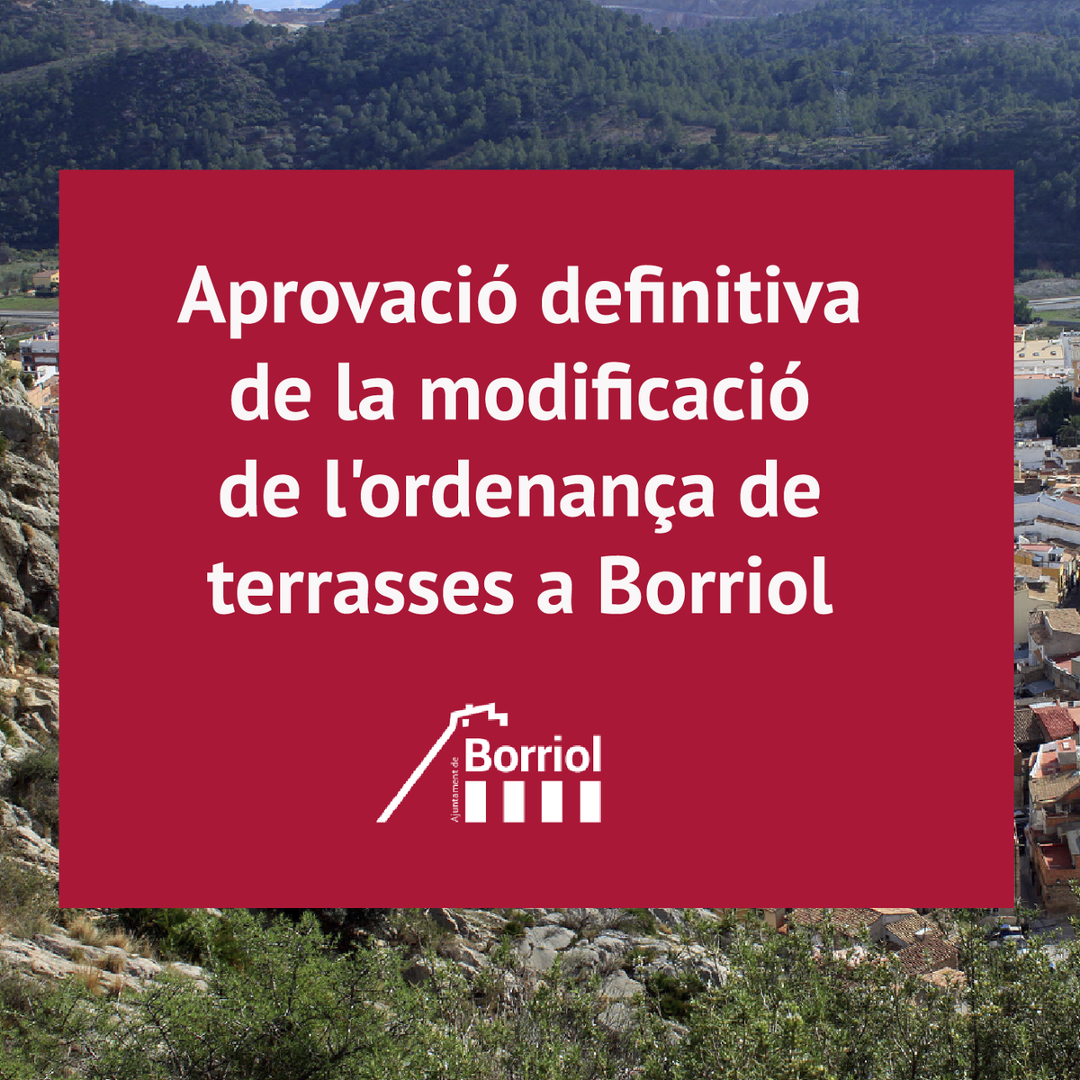 ajuntborriol's tweet photo. Avui s'ha publicat al BOP la Modificació d'Ordenança Fiscal Reguladora de la taxa per a terrasses a #Borriol

Una mesura de l'Ajuntament d'ajuda als negocis locals a conseqüència de la crisi ocasionada per la #COVID19

#Borriol
#BorriolÉsComerç https://t.co/69tPzaHLa2