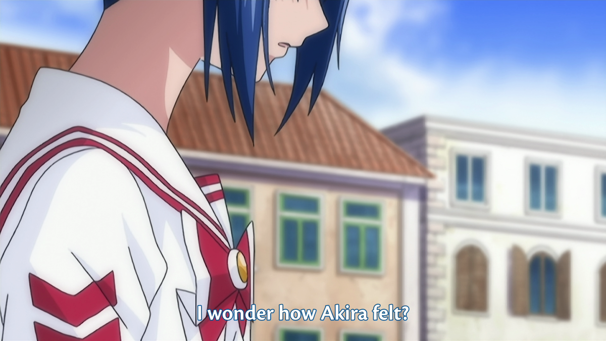 As we'll see in a bit, she views Alice and Akari as both naturally talented as well. When she asks about how Akira felt when compared to Athena and Alicia, she's also thinking about how she feels when compared to Akari and Alice. It's important to note how only part of Aika's-