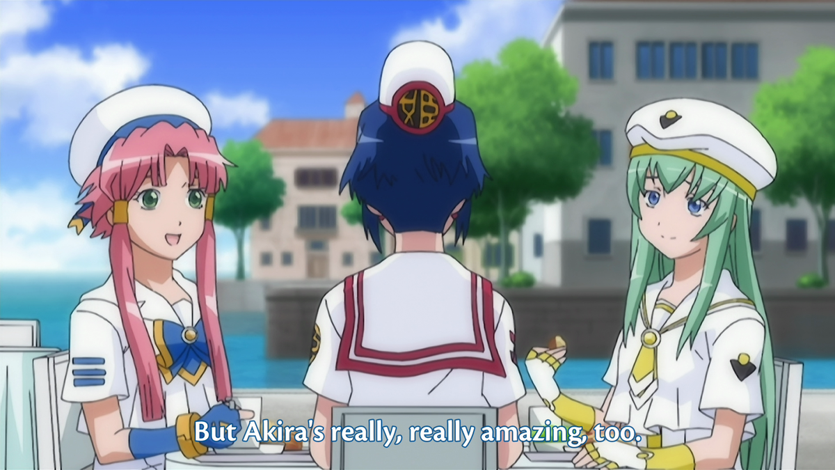As we'll see in a bit, she views Alice and Akari as both naturally talented as well. When she asks about how Akira felt when compared to Athena and Alicia, she's also thinking about how she feels when compared to Akari and Alice. It's important to note how only part of Aika's-