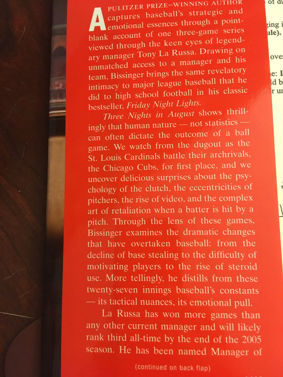 Suggestion for August 4 ... Three Nights in August: Strategy, Heartbreak, and Joy Inside the Mind of a Manager (2005) by Buzz Bissinger.