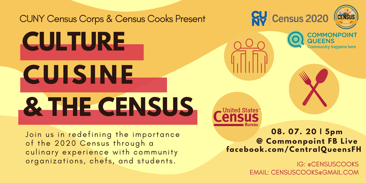NYCImmigrants's tweet photo. FRIDAY, 5-6:30pm: Join @CUNY's Census Corps &amp; Census Cooks for an event on #2020Census and food— two things that unite us all! Discover recipes from local chefs and learn why the census is especially vital during #COVID19 and #BLM movements. Register now:
https://t.co/u62bGfc9dx https://t.co/uhyFFfGPM8