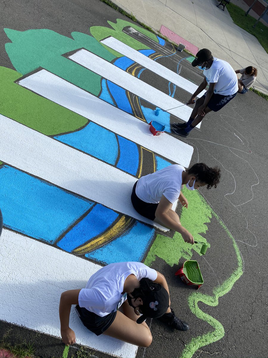 CleanWaterArt's tweet photo. We painted a cross walk at bishop woods school. We also painted some aquatic animals like jellyfish, whales, and sea horses. #lotsoffish #seaanimals #waterpollution https://t.co/mLpDUJtOMK