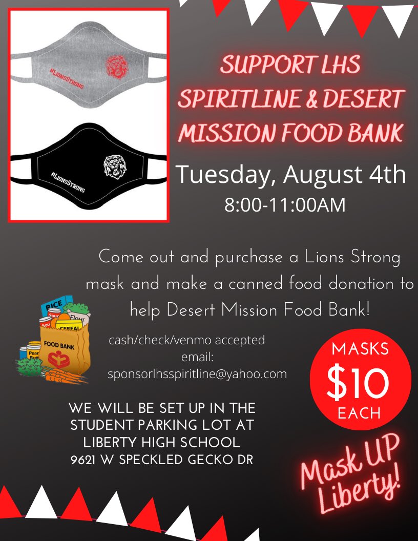 sspiritline's tweet photo. Remember to come support LHS spiritline and Desert Mission Food Bank today! ❤️🖤 https://t.co/JA98aY6w3B
