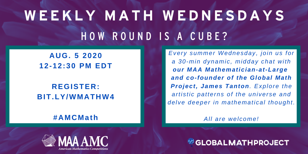 maanow's tweet image. Want to see how a cube is just as round as a sphere? Join us TOMORROW at 12 pm EDT for our next #MathWednesday with @jamestanton. See you there! #AMCmath. bit.ly/wmathw4