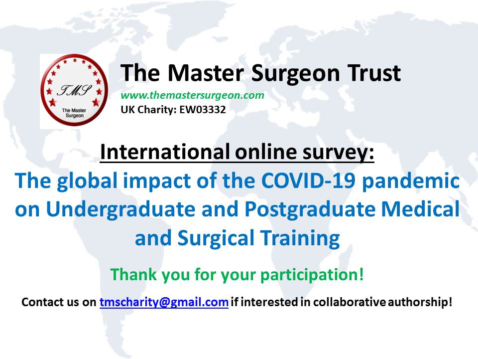 tmstrust's tweet photo. We welcome your participation in our international survey assessing the impact of COVID-19 pandemic on undergraduate and postgraduate medical and surgical training!
https://t.co/qcDoagu4u2

✅Medical students and doctors
✅Informed consent
✅GDPR data compliance
✅8 minutes long https://t.co/3tzAH0jH54