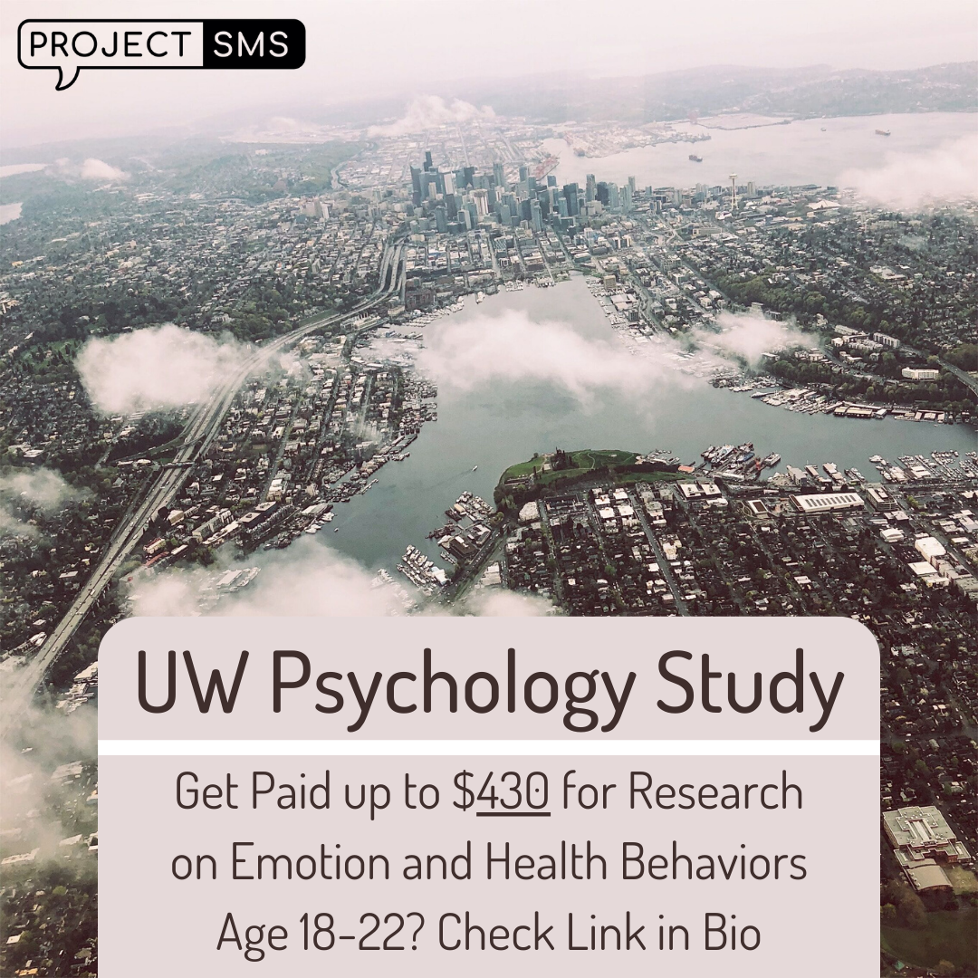 project_sms's tweet photo. Earn up to $430 by completing simple cell phone surveys! Our UW-based lab is researching health behaviors in people ages 18-22. Check out our website (link in bio) to learn more and to see if you're eligible! https://t.co/VklVowjWzC