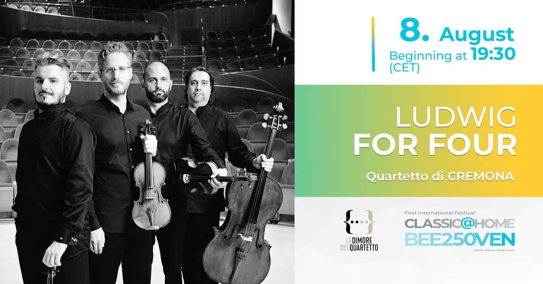 Just a few days left for our first online concert on #Classicathome for #Bee250ven, recorded by the great team of @armonicafilm in the wonderful #CastelloMackenzie, just one among the splendid locations of #LeDimoredelQuartetto! 
Join us on August 8th at 19:30!