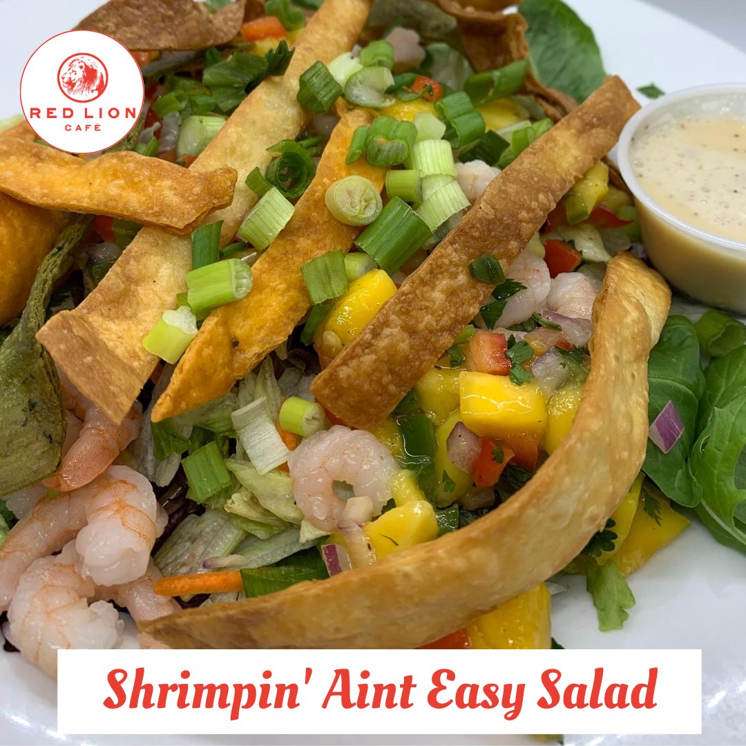 RedLionCafe1's tweet photo. Today we’re featuring TWO new items:

Shrimpin’ Ain’t Easy Salad- Steamed Shrimp, mango salsa, tortilla strips and scallions atop mixed greens. Served w/ Lime Pollyseed dressing.            

Shrimp Stuffed Potato Skin- Shrimp, Bacon and Provolone cheese inside a potato skin https://t.co/boxuetP25S