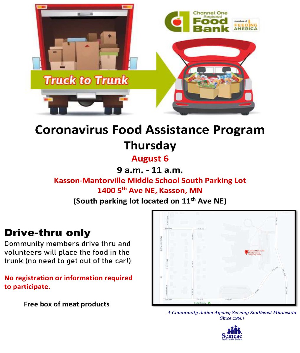 DCC_Phersy's tweet photo. We have a wonderful event coming up at the K-M Middle School parking lot from 9-11 a.m. Thursday. No need to register or sign up, just show up &amp; they'll place a frozen protein pack in your trunk. Event hosted by Channel One Food Bank &amp; SEMCAC with help from KM FCCLA https://t.co/H9hcXVCMvU