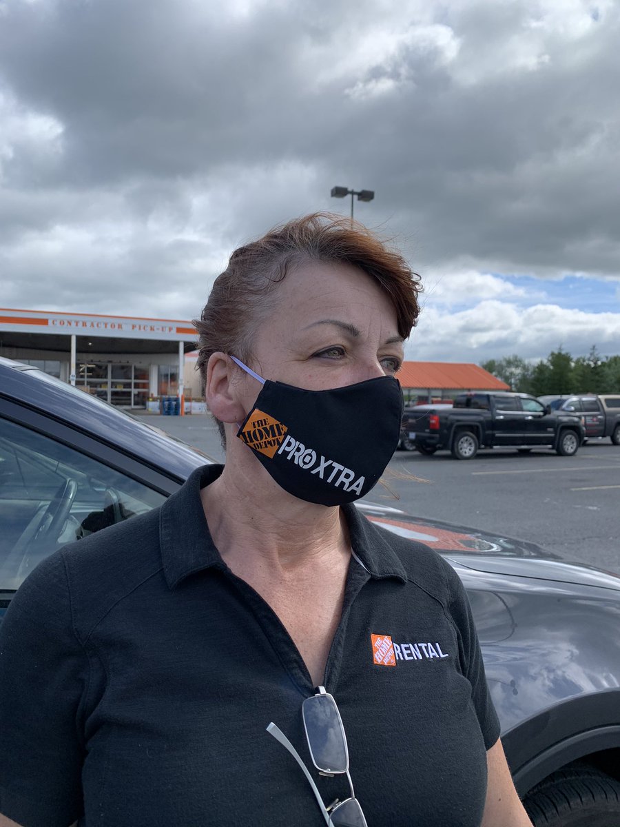 This is Kimmie (in the orange mask) she is one of our cashiers. She made so many of these masks for the associates. Then she made some for ProXtra. <a href="/JamalHamadPro/">Jamal Hamad</a> #Talented #TakingCareOfOurPeople #Kind