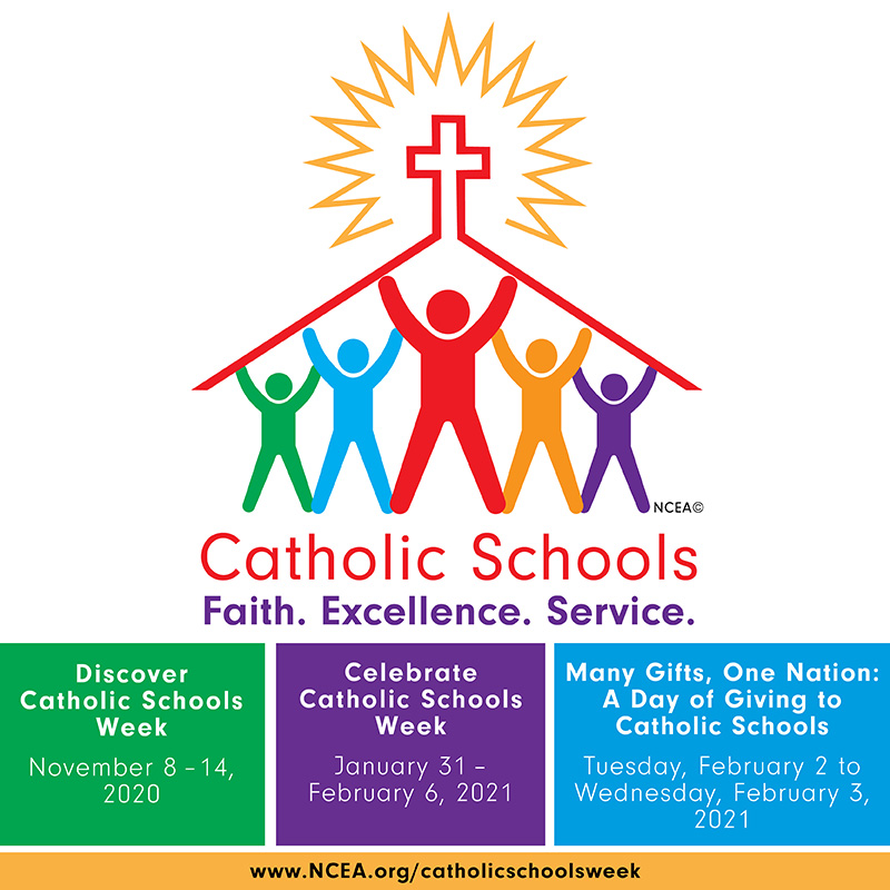 NCEATALK's tweet photo. Save these dates! Discover Catholic Schools Week is November 8-14, Celebrate Catholic Schools Week is January 31-February 6, 2021 and Many Gifts, One Nation: A Day of Giving to Catholic Schools is February 2-3, 2021.  To learn more visit www.NCEA/CatholicSchoolsWeek! #CSW21 https://t.co/8l4z9CkJnz