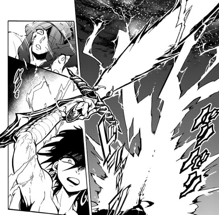@swordrisen With oncoming blue streaks of high voltage, Sin held out his blade; aiming it towards Erza’s ascending frame! 

〝 BAAL! Lend me your power! 〞

Sinbad’s arm materialized into a partial Djinn Equip, turning his arm into a bulkier, scalier version of itself. With his blade —
