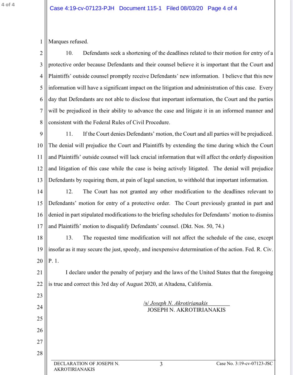 Well this is kind of interesting...as in:what kind of “new” informatio does NSO have that they are now slagging it out with WhatsApp re a “tailored protective order”zero idea of what it is .. so we wait... https://ecf.cand.uscourts.gov/doc1/035119552830