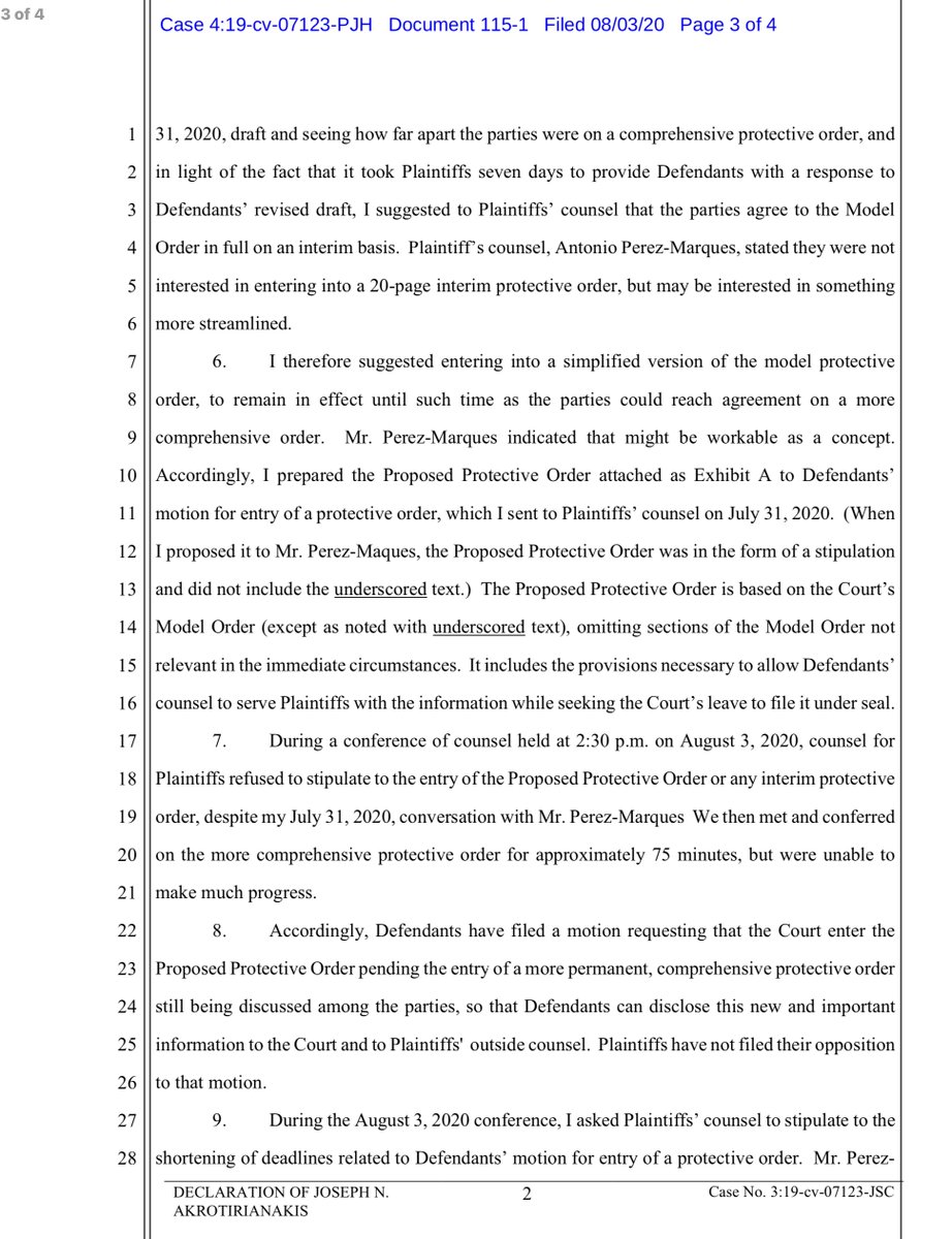 Well this is kind of interesting...as in:what kind of “new” informatio does NSO have that they are now slagging it out with WhatsApp re a “tailored protective order”zero idea of what it is .. so we wait... https://ecf.cand.uscourts.gov/doc1/035119552830