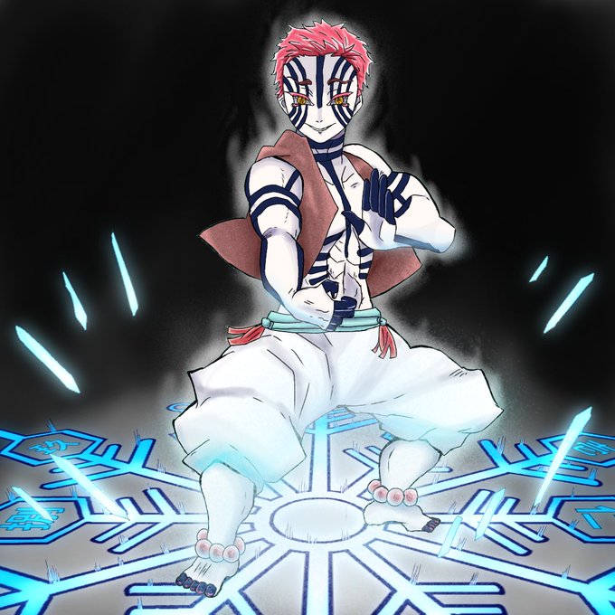 ガチャ神さんがTwitterに投稿した猗窩座(鬼滅の刃)のイラスト。