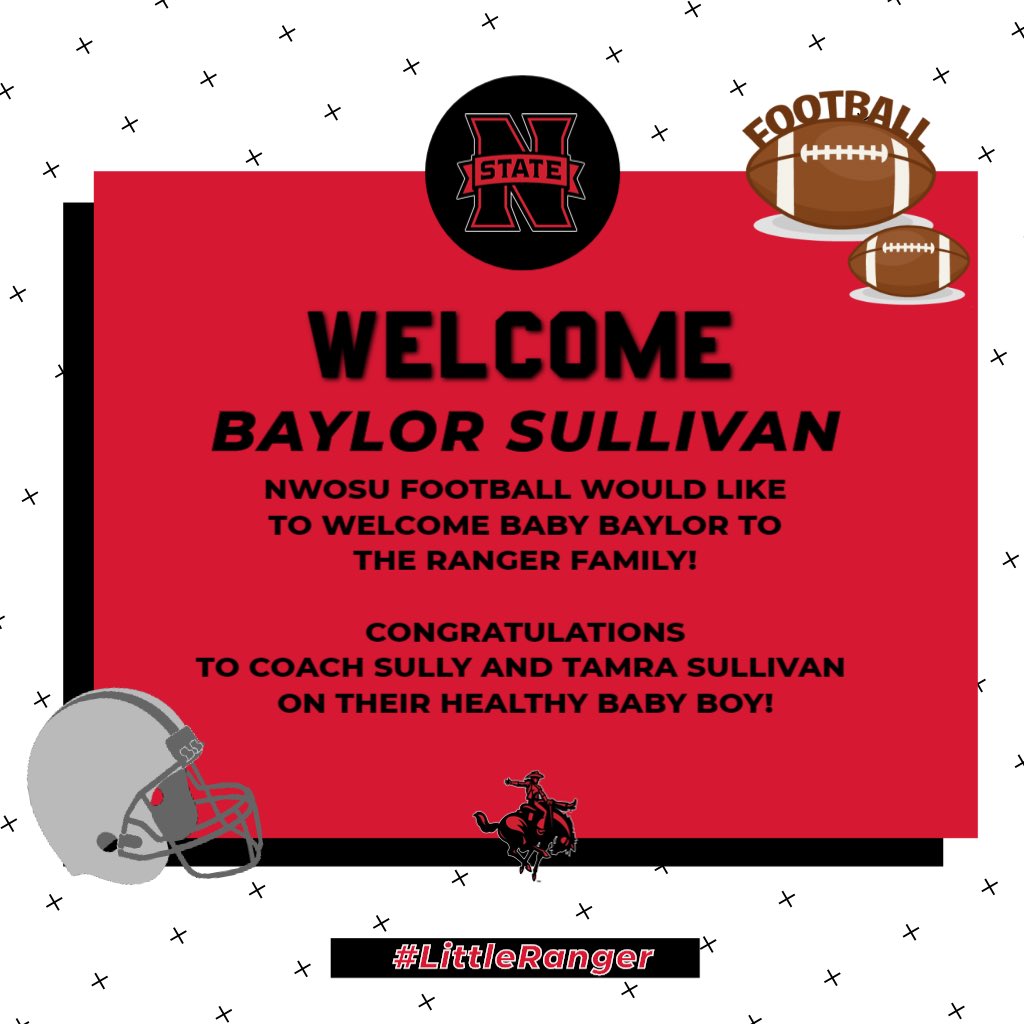 nwosufootball's tweet photo. 🚨New Ranger🚨
Welcome The Newest Little Ranger Baby Baylor Sullivan❗️
Congrats to @Coach_Sully_ and Tamra Sullivan On Your Healthy Baby Boy❗️🏈 #RangerFamily #LittleRanger https://t.co/JmLYGL5zwj
