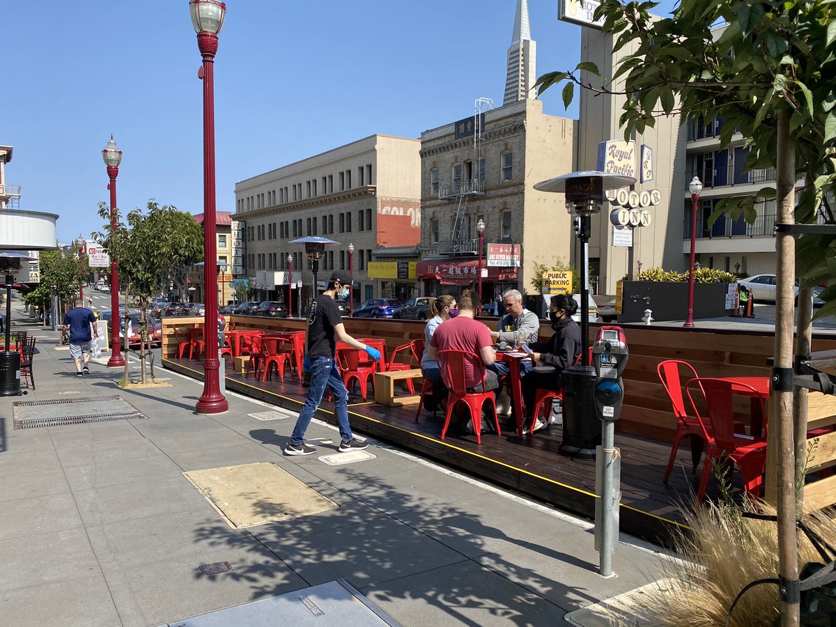 vaskiniris's tweet photo. Chinatown SF is OPEN !  As the neighborhood is reopening with safety in mind, the merchants are taking advantage of the @sfmta_muni Shared Spaces.   Merchants are allowed to take over sidewalks, parking spots and entire roadways for outdoor dining! Chk @FunCheapSF for open biz! https://t.co/ztssaGrrMO
