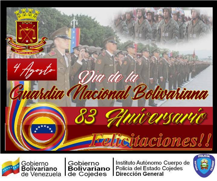 04Ago| Felicitaciones por su 83° Aniversario en Función de la Justicia Social les desea El Instituto Autónomo Cuerpo de Policías Del Estado Cojedes (IACPEC)