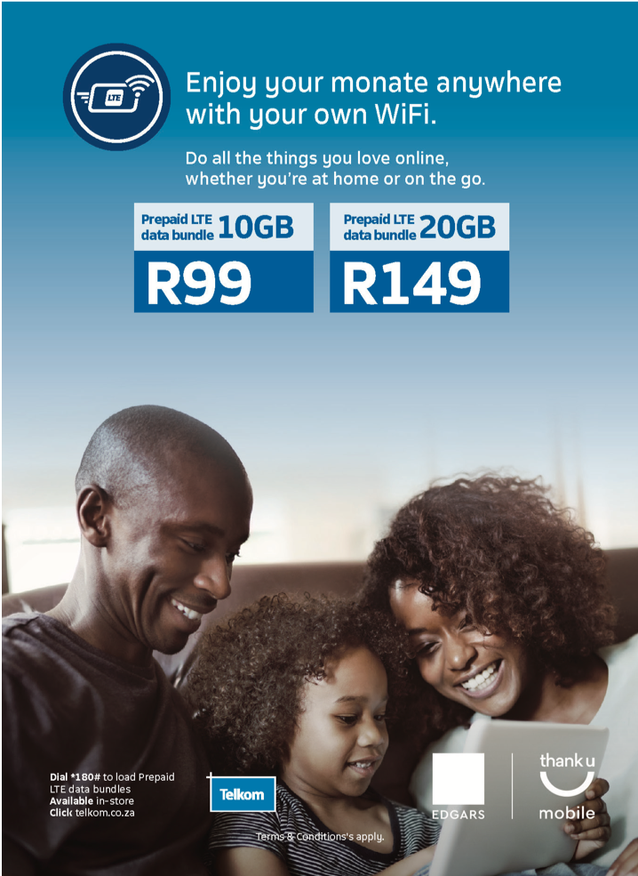 EdgarsTUMobile's tweet photo. With Telkom, you can take your WiFi anywhere, anytime
Get a prepaid LTE data bundle for as little as 99.00!

Ts &amp; Cs apply. https://t.co/bHNKdOk0lQ