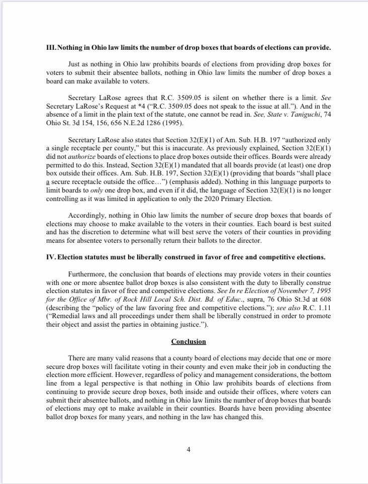 But as we explained in our response to the AG, that is based on a horrific misreading of Ohio law:(The law passed in the primary required that every county have at least one...it did not authorize them to...some counties have had these drop boxes for years)6/