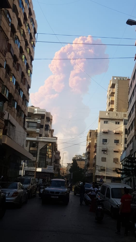 Explosion in the port of Lebanon's capital, Beirut short time ago. Looks at least massive. photos via  @no_itsmyturn