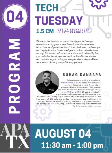 viewprogis's tweet image. @viewprogis  is looking forward to talk about role of technology in City Planning with @betoaltamirano at SW APATX chapter mini-conference. #esri #arcgisurban #esritexas #GIS