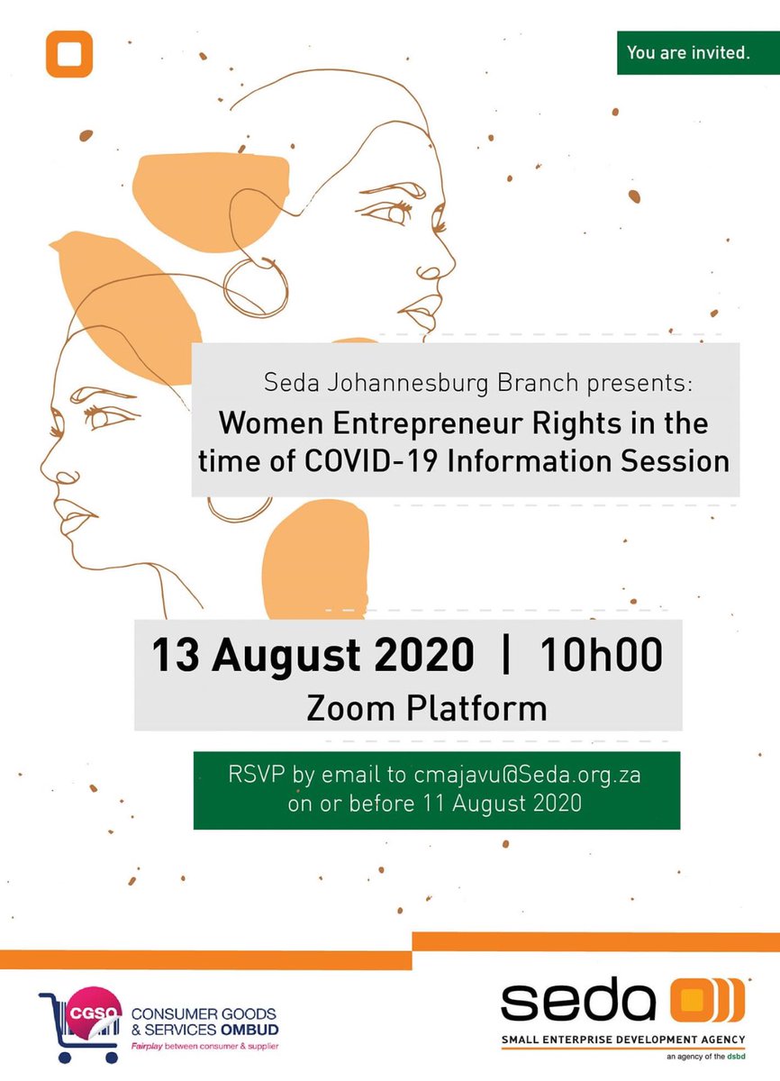 sedfa_dsbd's tweet photo. It's woman's month, join Seda Joburg Branch for this Women Entrepreneur Rights event. https://t.co/UJDn5Ork9f