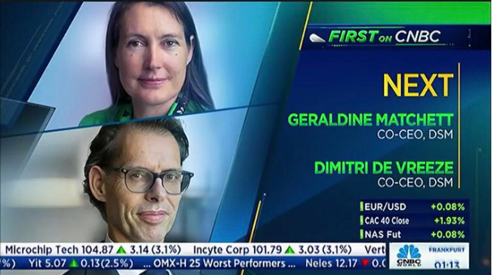 dsmfirmenich's tweet photo. Our Co-CEOs Geraldine Matchett and Dimitri de Vreeze joined @CNBC's @SquawkBoxEurope to discuss #DSM’s H1 2020 results. Watch the interview > https://t.co/l4UfDy4xWa https://t.co/wCgFQXSeW3
