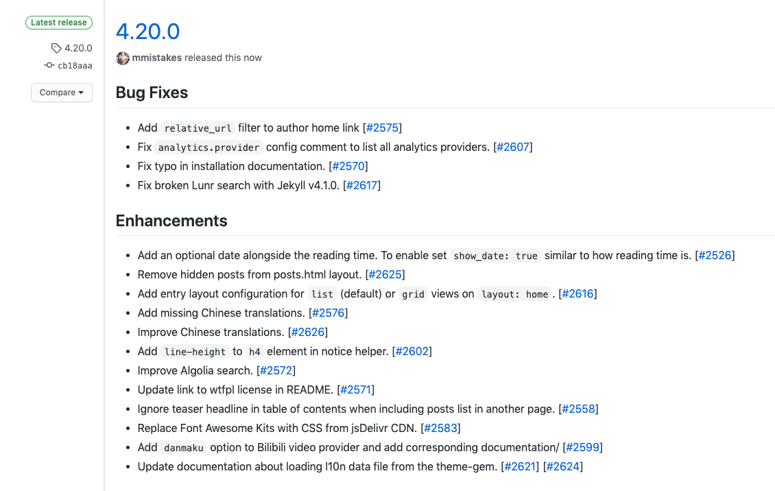 mmistakes's tweet image. 🚀 Released Minimal Mistakes 4.20.0 theme for #JekyllRB. Lots of small goodies in this one...

github.com/mmistakes/mini…