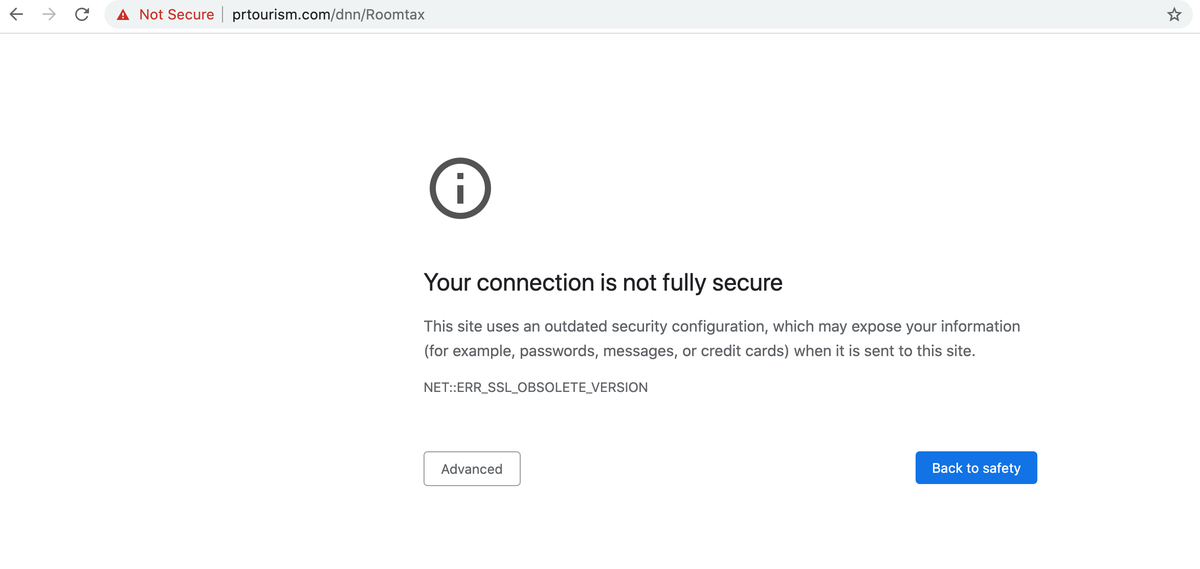Lina501c's tweet photo. @CCamposTURISMO @CTPuertoRico @fortalezapr @CCamposTURISMO @CTPuertoRico @fortalezapr intenté cumplir con el registro sin embargo el site que proveen no es seguro. https://t.co/6u0YiyDhbn