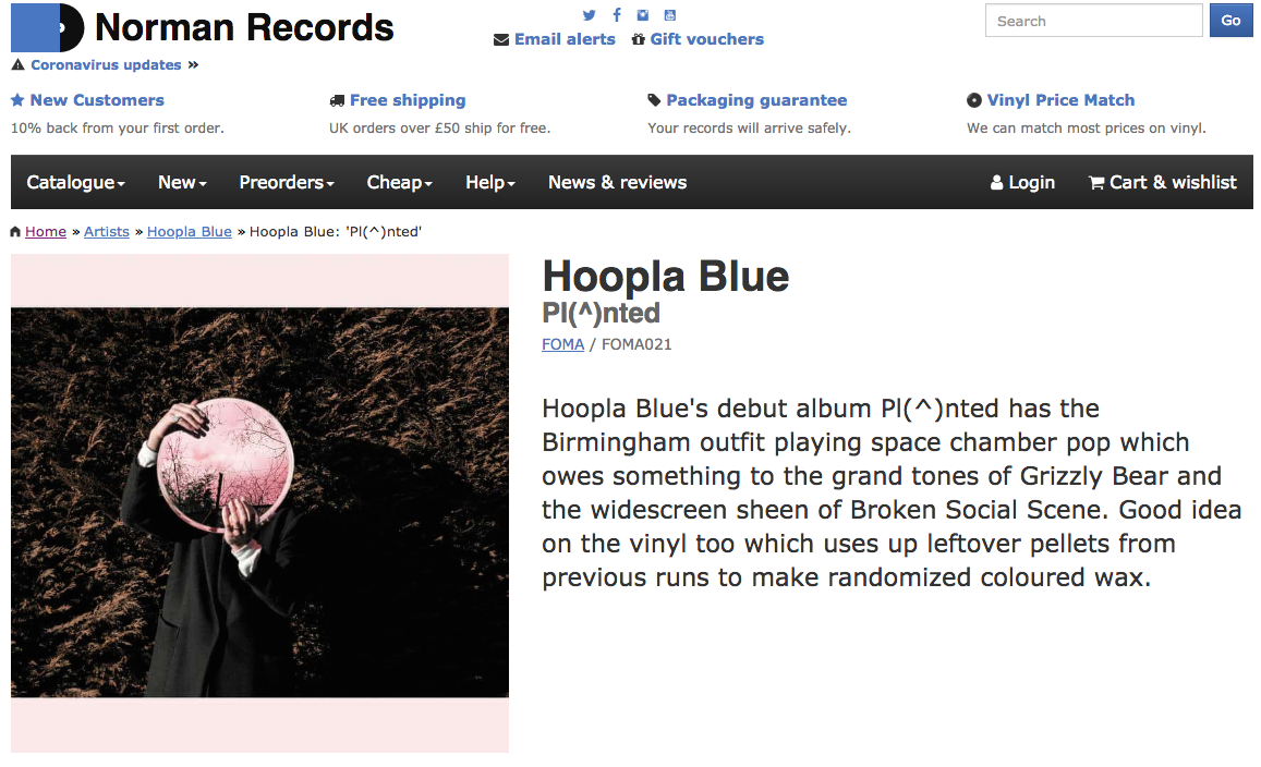 HooplaBlue's tweet photo. Pl(^)nted out in the wild. Available in 
@normanrecords #supportrecordshops https://t.co/2HSvGT0rod https://t.co/7RGHW55JhX