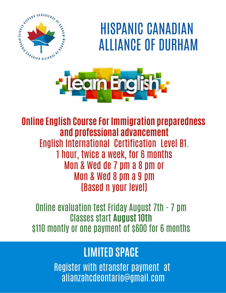 HispanicDurham's tweet photo. Clases de Ingles online
Registrese por email a alianzahcdeontario@gmail.com https://t.co/V9JKuhxrW9