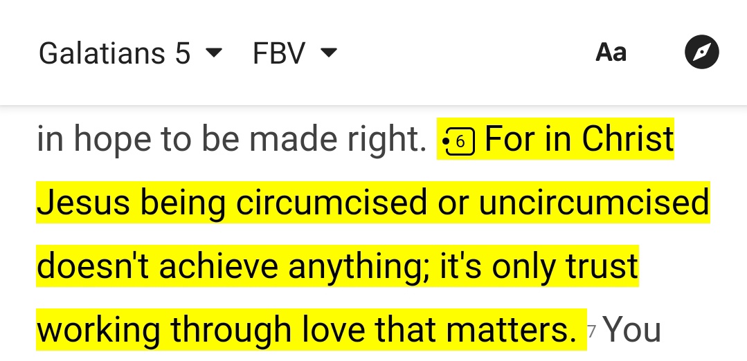 What I'm trying to show you here is Circumsicion was a Spiritual act to the Jews! That's why Paul said "For in Christ Jesus being circumcised or uncircumcised doesn't achieve anything; it's only trust working through love that matters.Galatians 5:6 FBV
