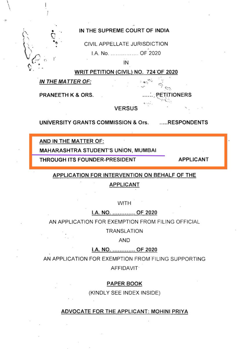 masuforjustice's tweet photo. We filled an Intervention application in Hon'ble Supreme Court in the matter of final year exams.
We requested the decision of conducting exams should be left to the concerned states.
Next hearing on August 10.
Adv.@SiddharthSIngle @rajyasabhatv @ANI @PTI_News
#MASUInSC4Students https://t.co/tJJsGMvUSQ