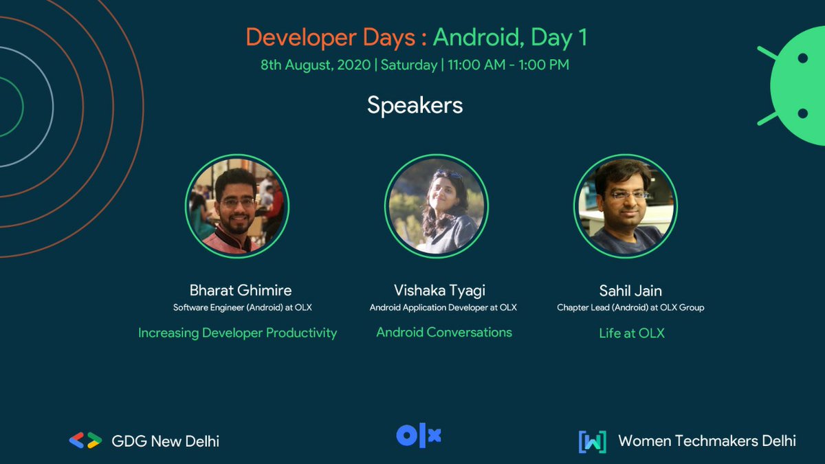 gdg_nd's tweet photo. Let's get on board the ship with our experts @bharatghimire05 Vishaka Tyagi Sahil Jain for Developer Days: Android - Day 1, diving in the blues.
#Android11 #AndroidMeetup @GoogleDevsIn @WTM_Delhi @OLX_India @gdg_nd https://t.co/mpmjC0H0qL