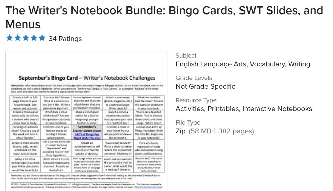 WritingFix's tweet image. Nicest compliment from last school year: "Your Writer's Notebook routine transferred seamlessly when COVID-19 made us go digital." #DigitalLearning 

Today and tomorrow at #TPT, we are selling our Writer's Notebook bundle at discount.  #AlwaysWrite #writersnotebook