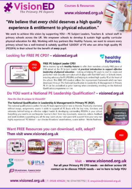 martin_radmore's tweet photo. Great to see our Ad in Healthy Futures - Issues 2
VisionED is delighted to be working with Heathy Futures 
https://t.co/LCa5rkt9OD
Our FREE CPD course for them has been downloaded so many times!
Check out our National Qualification in PE Leadership - now totally Online! https://t.co/69zvK57ruT