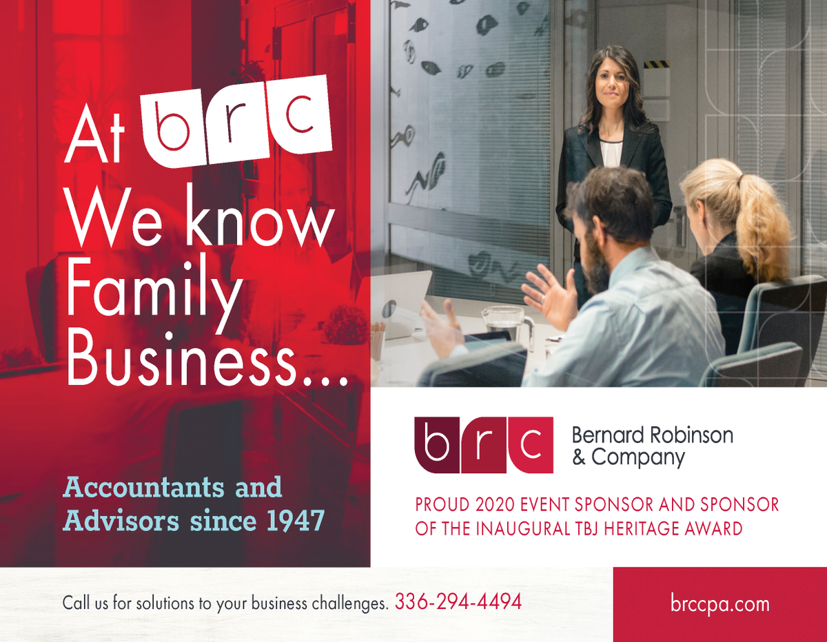 BRCCPA's tweet photo. Kudos! Triad Business Journal- to a wonderfully delivered virtual event this morning. We are proud to be associated with all family businesses as they are a cornerstone of our Firm.  We were also thrilled to sponsor the inaugural "Heritage Award". Congratulations all winners! https://t.co/I9Z9nMaYB9