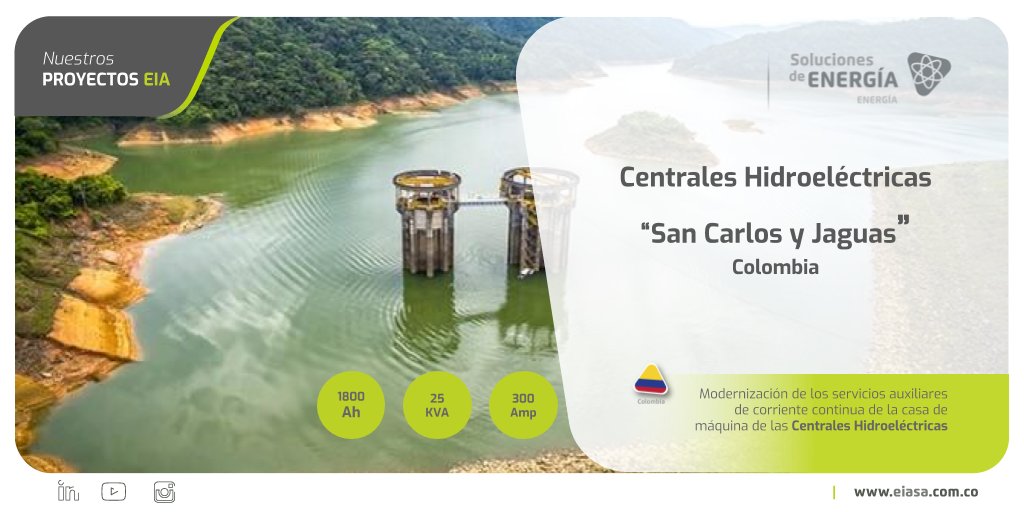 eialatam's tweet photo. #ProyectosEIA | Destacamos nuestro alcance en proyectos. Dos de ellos son en la centrales hidroeléctricas de San Carlos y Jaguas en Colombia, donde modernizamos los servicios auxiliares de corriente continua de la casa de máquinas de la centrales.  #ISAGEN #Energia #ingenieria https://t.co/j5WBkkGy5H