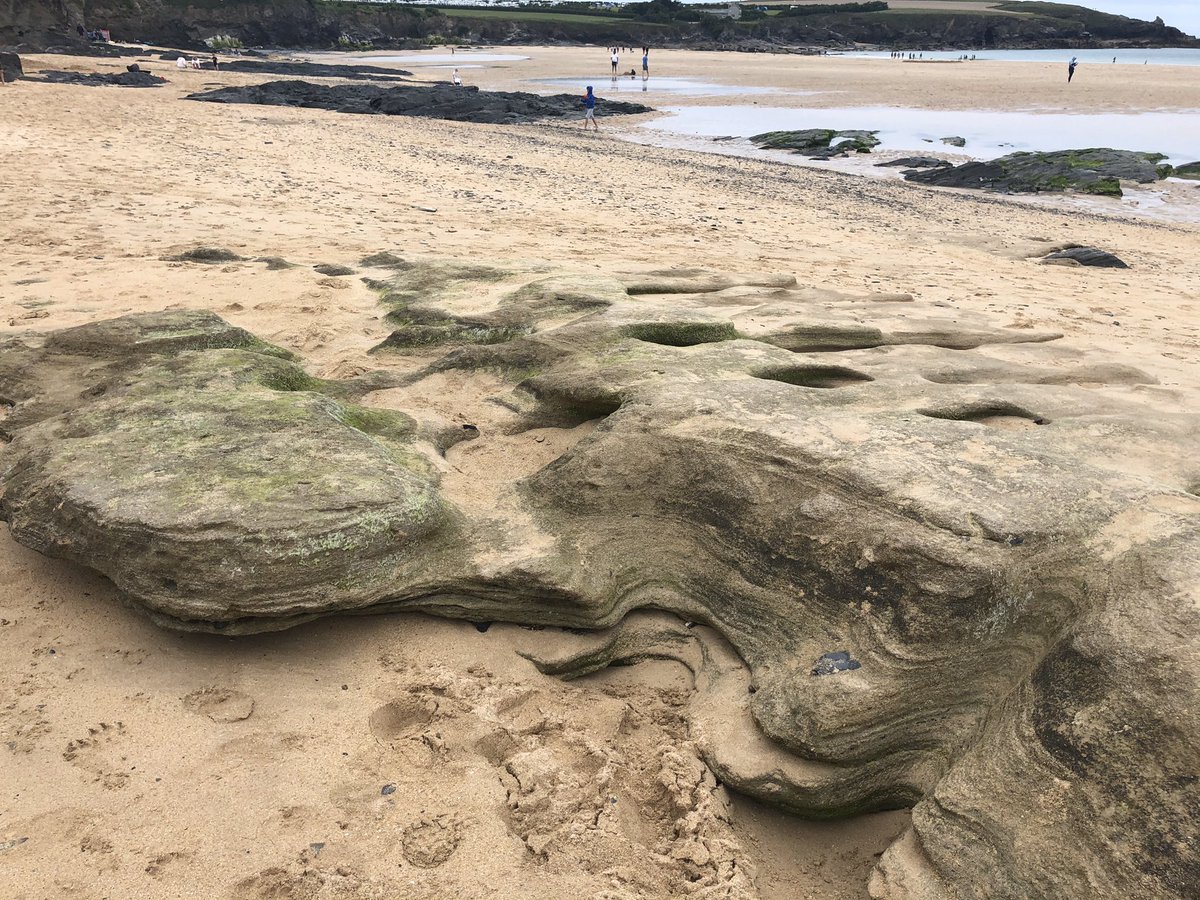 Geochem_Pip's tweet photo. Lilly’s Cornwall Field Diaries- Walked from Padstow-Trevone-Harlyn Bay-Trevose Head. Blisters on my feet, a sign of a good adventure! Harlyn Bay sandstone composed of laminae and thin beds(<1cm thick), reveals wave-induced fluting, runnels, and cavitation https://t.co/zGjDpUx2X2