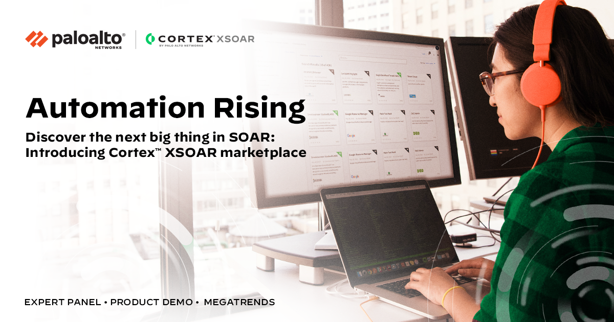 PaloAltoNtwks's tweet photo. Discover the next big innovation in SOAR with the introduction of Cortex XSOAR Marketplace! Learn more: https://t.co/65WL5N445p #AutomationRising https://t.co/h6JRVnJdKd