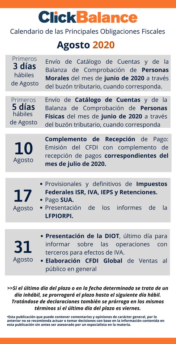 ClickBalance's tweet photo. ¡Conoce las principales obligaciones fiscales que debes cumplir dentro de este mes!
.
.
.
#ERPseguro
#SistemaContable
#FacturaciónOnline #AhorroDeTiempo #ERPcontable
#CalendarioFIscal https://t.co/1L4eP4le7C