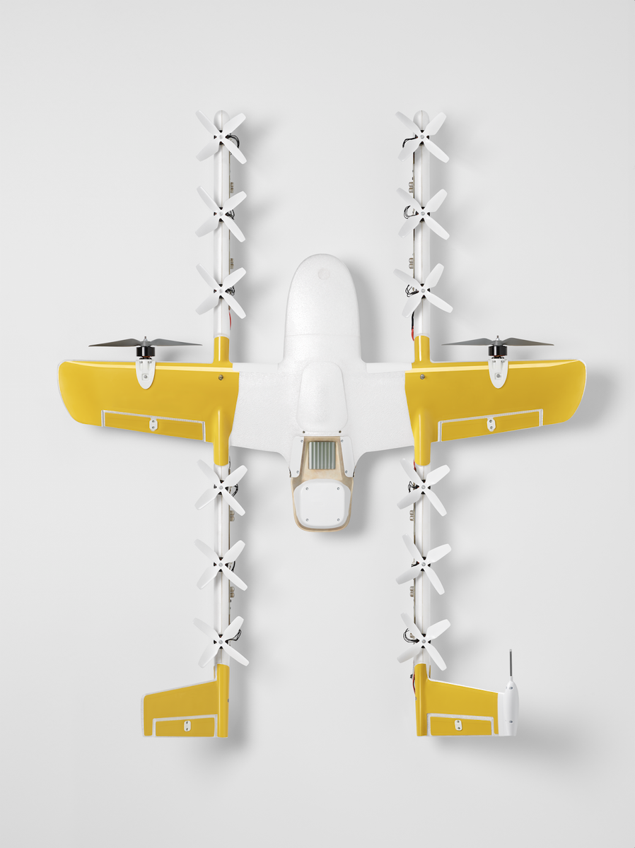 airandspace's tweet photo. The drone's two forward propellers and 12 vertical propellers allow it to both travel at high speeds and stop to hover while delivering packages from a tether. It flies autonomously and is routed to specific locations using software and GPS. More: https://t.co/FeoqyUqjF6 https://t.co/Ci9ZSpQRYE