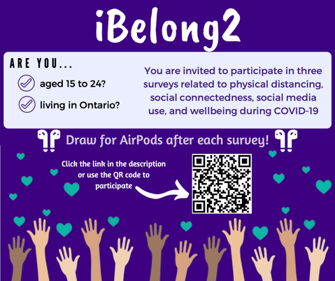 iBelongStudy's tweet photo. Attention young people (15-24 yrs) in Ontario! We want to know your thoughts about #physicaldistancing, #socialconnectedness &amp; #wellbeing during #COVID19. Complete 3 online surveys for chances to win AirPods!
https://t.co/8wi0Pfrjai https://t.co/fLPJHAGb5x