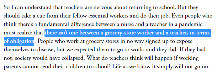 Questions I wonder as a reader/editor: Obligation to whom? Clerks in grocery stores deal primarily with adults, who can be asked to leave a place of business. Teachers deal primarily with children, who cannot be asked to leave for picking their nose.