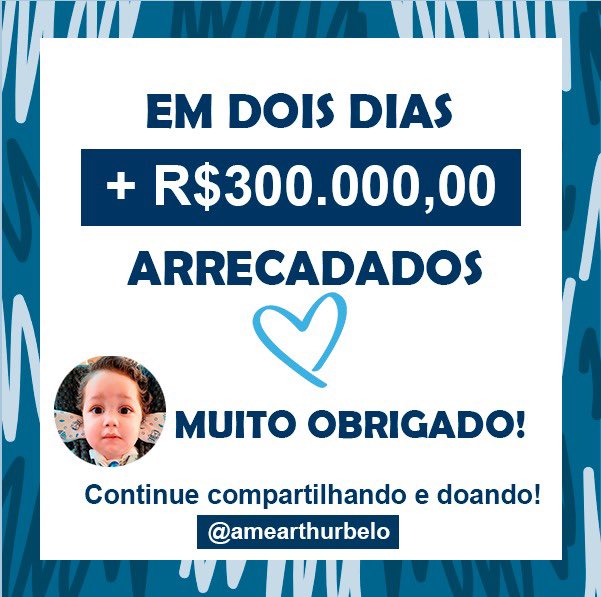 amearthurbelo_'s tweet photo. Neste último final de semana arrecadamos mais de R$300 mil em doações! Muito obrigado a cada titio(a) que segurou a minha mãozinha. Vamos! A vitória nos espera! #amearthurbelo https://t.co/o1uzMJElQ8