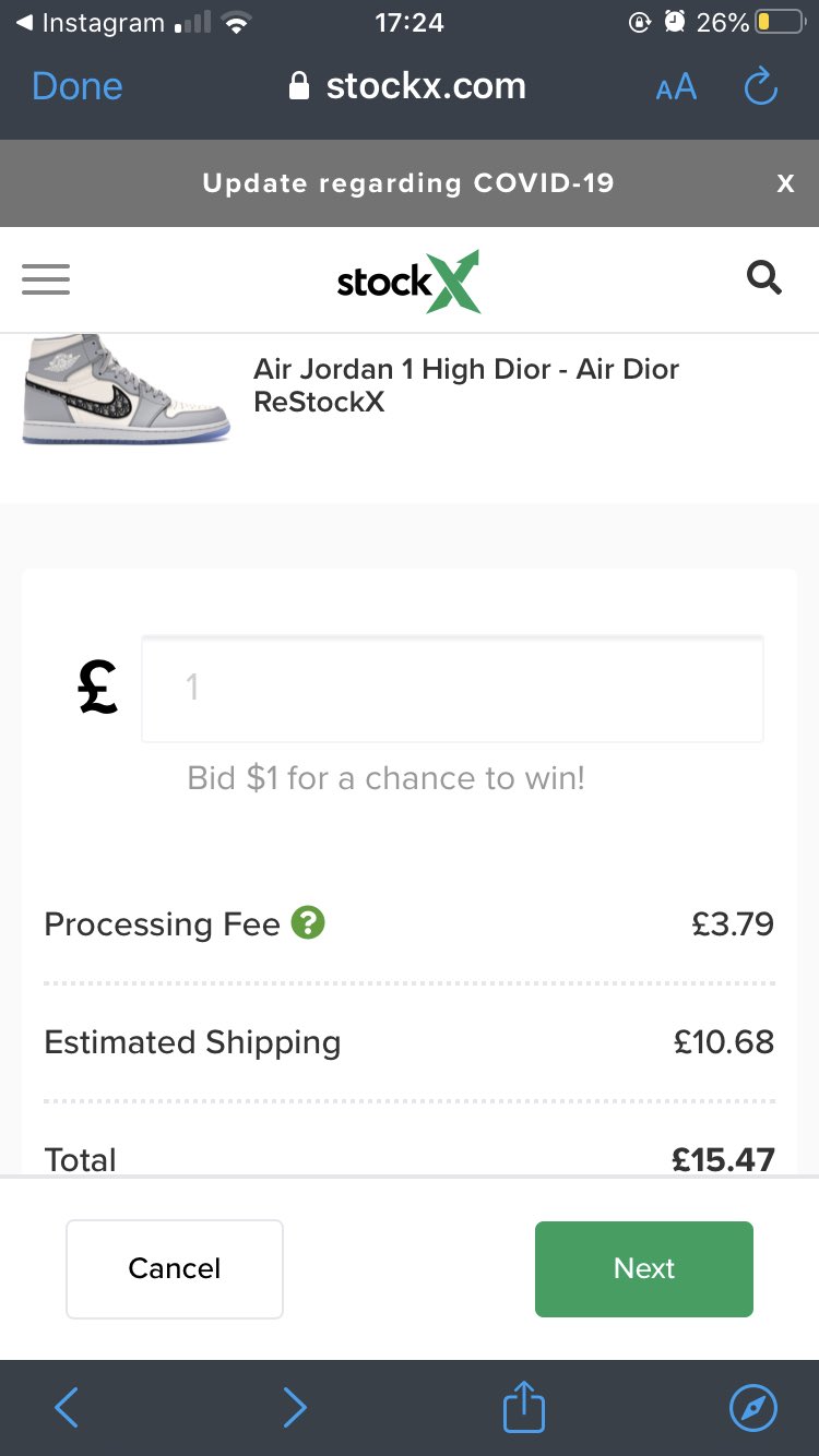 The Sole Restocks on Twitter: "WIN the Jordan 1 Dior for just £1 at StockX!  😱 Link &gt; https://t.co/p6XA01Ys1r *Only charged if you win!  https://t.co/N9THFh4Hi5" / Twitter