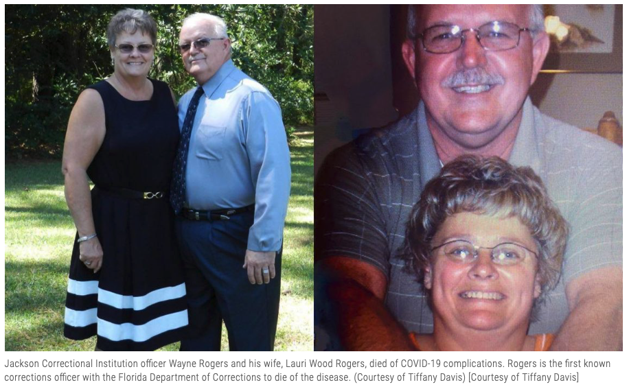 This was preventable! Jackson Correctional Institution officer Wayne Rogers and his wife, Lauri Wood Rogers, died from  #COVID. This is due to the misinformation and inaction of  @realDonaldTrump,  @GOP, and  @GovRonDeSantis!  #Florida  https://www.tampabay.com/news/health/2020/08/03/florida-prison-corrections-officer-and-his-wife-die-of-coronavirus-one-hour-apart/