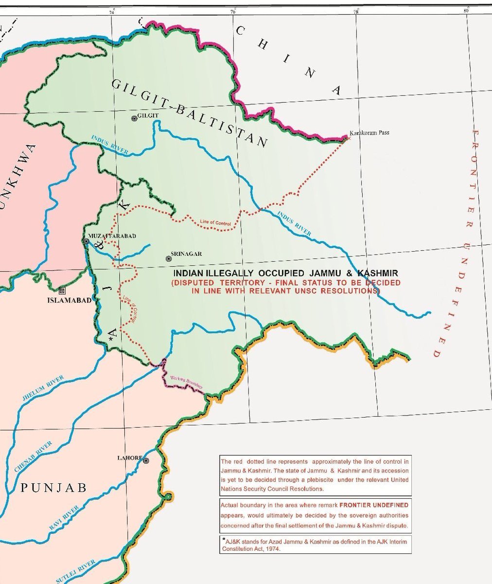 1) The map has in unequivocal terms declared the parts of Pakistani administered Kashmir as integral Pakistani Territory. This is a shift from the old maps depicting all of Pakistani administered parts either with Kashmir or only depicting Gilgit as Pakistan and -